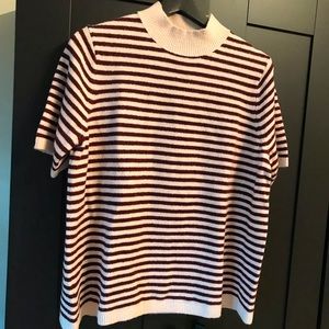 LOFT, size L, soft shortsleeved sweater, never been worn. Maroon & cream stripes